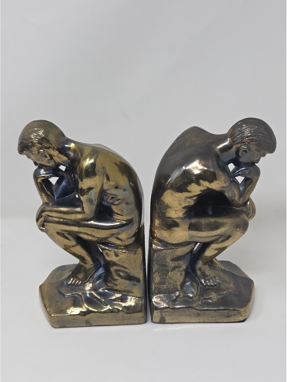 Rodin The Thinker Bookends Vintage 7 Inch Brass Finished Metal Statue’s Art Deco